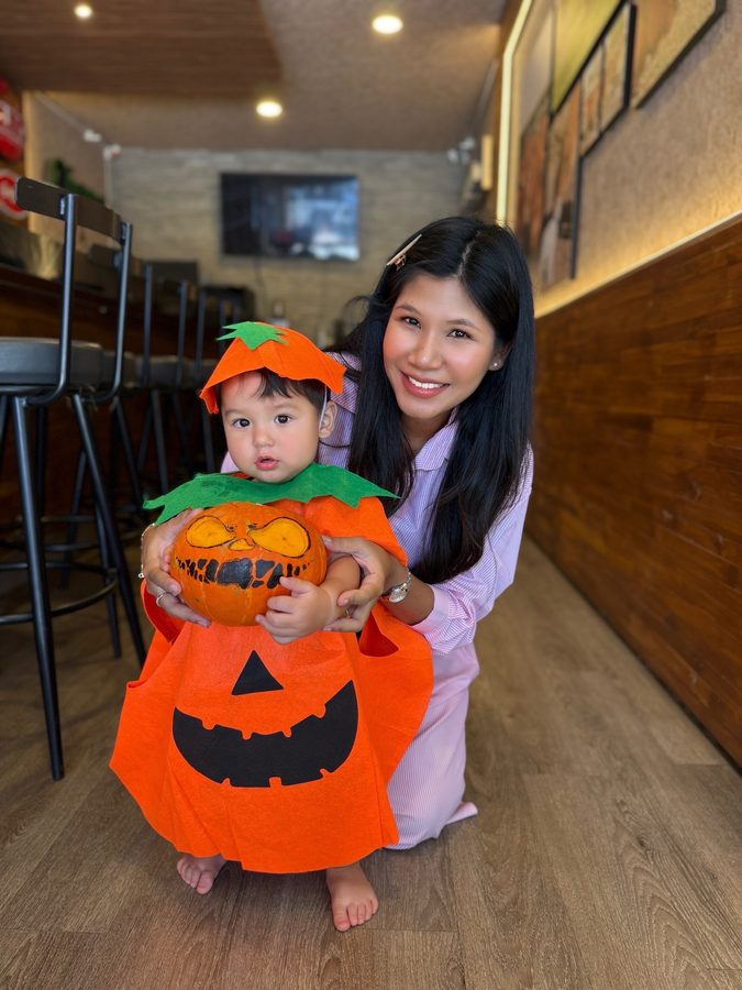 Ploy with baby at pumpkin patch